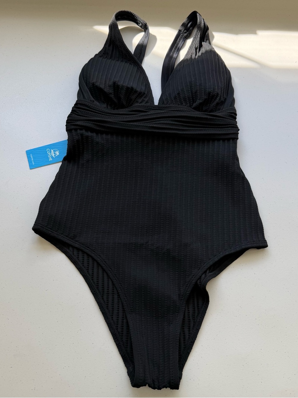 CUPSHE Black Ribbed Textured One-Piece Swimsuit Womens Size S